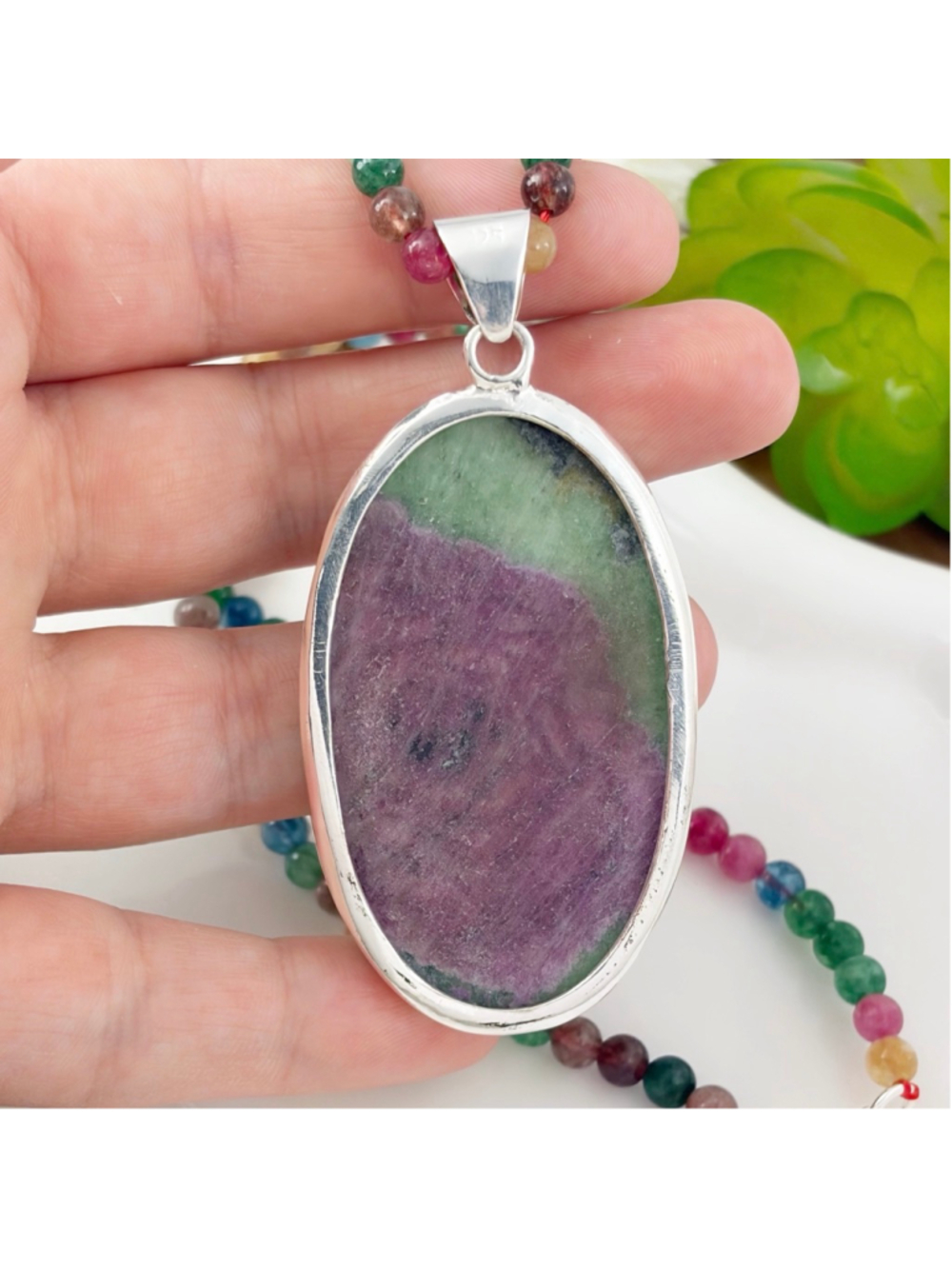 Boho Southwest Big Ruby Zoisite Pendant Necklace Jewelry Set Lot Handmade 925 - Picture 8 of 9